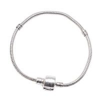 Silver Plated Threaded Snake Chain Bracelet With Magnetic Clasp Fits Pandora 6.5 Inch