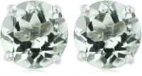 Sterling Silver 8mm Round Green Amethyst Earrings