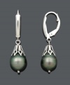 Nothing says elegance more than a colorful splash of pearl. These chic, Tahitian cultured pearl drops (8-10 mm) feature a sterling silver leverback setting. Approximate drop: 1-1/2 inches.