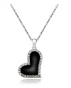 Fashionable Silver Tone Black Swarovski Crystal Heart Pendant Necklace Love Lucky Charm