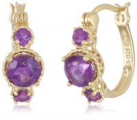 18k Gold Plated Sterling Silver African Amethyst Hoop Earrings (0.7 Diameter)