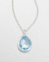 From the Rock Candy® Collection. Faceted, teardrop shaped blue topaz stone set in hammered sterling silver on a link chain. Blue topazSterling silverLength, about 16-18 adjustablePendant size, about .75Lobster clasp closureImported 