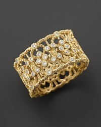 An ornate 18K gold band ring dotted with sparkling diamonds from the Laurel collection by Judith Ripka.