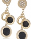 Anne Klein Dalton Black Gold-Tone Black Leather Shaky Drop Earrings