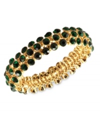 An elegant finishing touch from Anne Klein. Glass and plastic stones in green hues lend a look of sophistication to this bracelet. Crafted in gold tone mixed metal. Approximate diameter: 2 inches. Stretches to fit wrist.