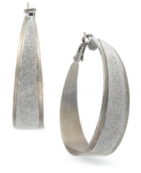 Big and brash, these hoop earrings from Style&co. stand out with glitter detail. Crafted in hematite tone mixed metal. Approximate diameter: 2 inches.