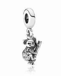 A preciously cute sterling silver koala bear clings to a bamboo branch. Charm by PANDORA.