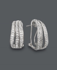 Hoop earrings with statement-making sparkle. Crafted in 14k white gold, these wavy, three-row hoops highlight seamless rows of round-cut diamonds (1 ct. t.w.). Approximate diameter: 3/4 inch.