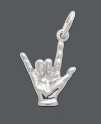 There are so many ways to say I love you. This beautiful charm by Rembrandt features the sign language hand sign crafted in sterling silver. Approximate drop: 1/2 inch.