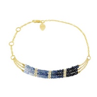 Meira T Solid 14K Yellow Gold 3 Strand Blue Sapphire Beads & Bezel Set Diamonds Chain Bracelet