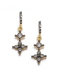 THE LOOKDrop silhouetteClover detail Cubic zirconia accentsGold vermeil and black rhodium-plated sterling silver settingPost backTHE MEASUREMENTLength, about .75ORIGINImported