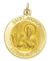 Commemorate the patron Saint of fishermen. This intricate medal charm features a divine depiction, as well as the words: Saint Andrew Pray For Us in 14k gold. Chain not included. Approximate length: 2/5 inch. Approximate width: 3/5 inch.