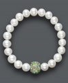 A traditional design receives a sparkling touch. Cultured freshwater pearls (8-9 mm) in shimmery white hues adorn this chic stretch bracelet, while a multicolored crystal fireball adds extra glamour. Approximate diameter: 3-1/2 inches.