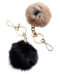 For luck and luxe, this MICHAEL Michael Kors genuine rabbit fur keychain features a pretty pom pom and 18K gold key ring and clip that make it easy to find in a crowded purse.