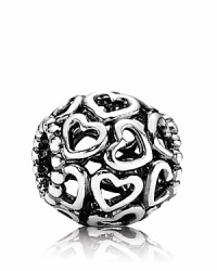 Open your heart: a cluster of hearts is a polished silver charm, designed to hang from your personalized PANDORA bracelet.