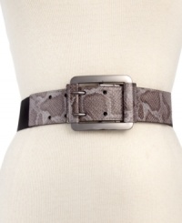 Add exotic flair to your look with this chic snakeskin print belt from Nine West. Reverses to a solid pattern for ultimate versatility.