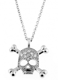 Sterling Silver Cubic Zirconia Studded Skull and Crossbones Necklace