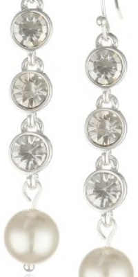 Nine West We Do I Do Pearl Silver-Tone Pearl Crystal Linear Drop Earrings