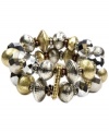 Try a trendy two-tone style for supreme versatility. Jones New York's two-row bracelet features a shiny mix of plastic, gold, and silver tone mixed metal beads. Bracelet stretches to fit wrist. Approximate diameter: 2-1/4 inches.