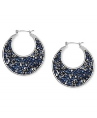 Stunning stones set this pair of hoop earrings from Kenneth Cole New York apart. Crafted from silver-tone mixed metal, the sculptural shapes sparkle with blue and silver-tone faceted beads. Approximate diameter: 1-1/5 inches. Approximate drop: 1-1/4 inches.