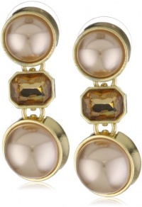 Anne Klein PALATINE Gold-Tone Champagne Colored Pearl and Smokey Colored Drop Earrings