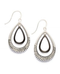 Stylish design meets office chic. The perfect pair for day-to-evening wear. Alfani's double teardrop earrings feature smooth and textured drops in silver tone and hematite tone mixed metal. Approximate drop: 1-1/2 inches.