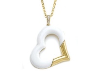 Carlo Viani® 14K Yellow Gold Loop and 14k Yellow Gold Plated Silver White Agate Heart Shape Pendant