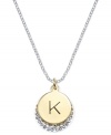 Letter perfection. This sterling silver necklace holds a pendant set in 14k gold and sterling silver plated topped with a K and adorned with crystal for a stunning statement. Approximate length: 18 inches. Approximate drop: 7/8 inch. Approximate drop width: 5/8 inch.