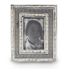 Handmade in sand-cast aluminum with a trademark blend of enamel infused with crushed mother of pearl, Julia Knight's classic picture frame features beautiful mosaic borders made of handcut Mother of Pearl tiles. Black velvet trims the back for an elegant look.