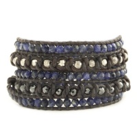 Chan Luu Sodalite Mix Knotted Wrap Bracelet on Natural Grey Leather