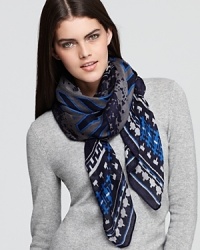 Colorado calling: This geometric-print scarf from Theodora & Callum delivers jet-set style in a beautiful blue and gray palette.