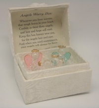 Angel Worry Box w/3 Glass Angels