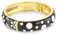 Betsey Johnson Pretty Polka Dots Black Flower & Polka Dot Hinged Bangle Bracelet