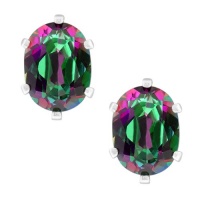 2.90 Ct Oval 8X6mm Mystic Green Topaz 925 Sterling Silver Earrings