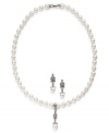 Enduring elegance, by Charter Club. This pretty jewelry set displays classic style with a glass pearl strand necklace and drop earrings. Crafted in imitation rhodium-plated mixed metal. Approximate length (necklace): 18 inches + 1-1/2-inch extender. Approximate drop (earrings): 1/4 inches.