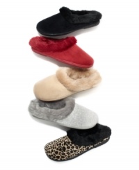 Step into cozy comfort with these cute clog slippers from Charter Club, featuring fabulous faux fur trim. They're the perfect around-the-house footwear.