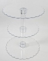 14-1/4 Inch Tall Three Tier Cupcake or Cake Stand with Scalloped Eges Made of Clear Hard Acrylic - Mix and Match Use As a One Tier, Two Tier or Three Tier - Center Tube Is Hollow and Can Be Filled If Desired