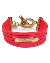 Five leather strands in poppy pink add quick color to the wrist. From MARC BY MARC JACOBS.