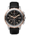 Mix things up with Fossil's combination of striking metal tones and leather on this chronograph Dean collection watch.