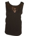 Jones New York Womens Sequin Neckline Sleeveless Tank Top