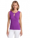 Jones New York Women's Petite Faux Wrap Hardware Top