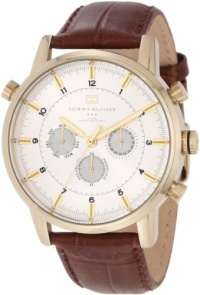 Tommy Hilfiger Men's 1790874 Sport Luxury Multi-Function Gold Plated and Brown Croco Leather Watch