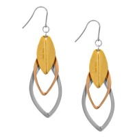 Inox Womens Triple Colored Leaf Dangling Stainless Steel Rose & Gold (PVD) Earrings