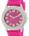 XOXO Women's XO3273 Fuchsia Dial Crystal Bezel Boyfriend Silicone Rubber Strap Watch