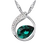 Contessa Bella Fancy Genuine 18k White Gold Plated Deep Green and Clear Swarovski Austrian Crystal Elements Beautiful Teardrop Circle of Life Love Women Charm Pendant Necklace Elegant Silver Color Crystal Fashion Jewelry