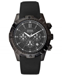 Lend a look of bold adventure with this masculine watch from GUESS.