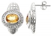 Sterling Silver Earrings With Bezeled Oval Yellow Citrine And White Topaz Pave