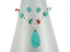 Winnity Turquiose and Multi Semi-Precious Stone Oval Linked Teardrop Necklace and Earrings Set Silver Tone