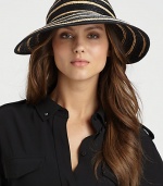 This braided style features a wide brim and a striped design. RaffiaTie backBrim, about 4Imported 