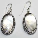 Vintage Hand Engraved Mother Of Pearl Gemstone Sterling Silver Earrings